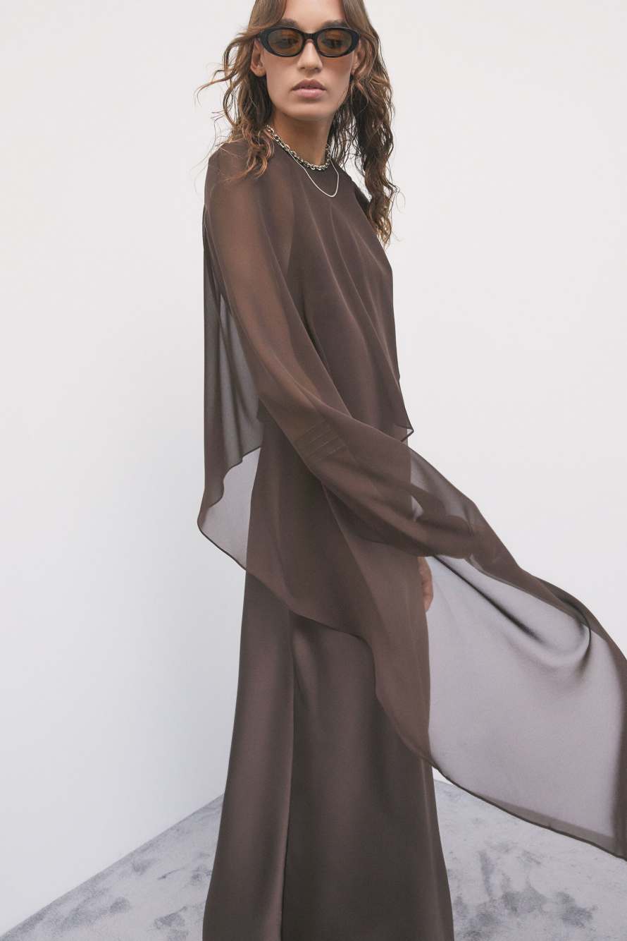 Asymmetric draped shoulder cover, Brown, Patrizia Pepe