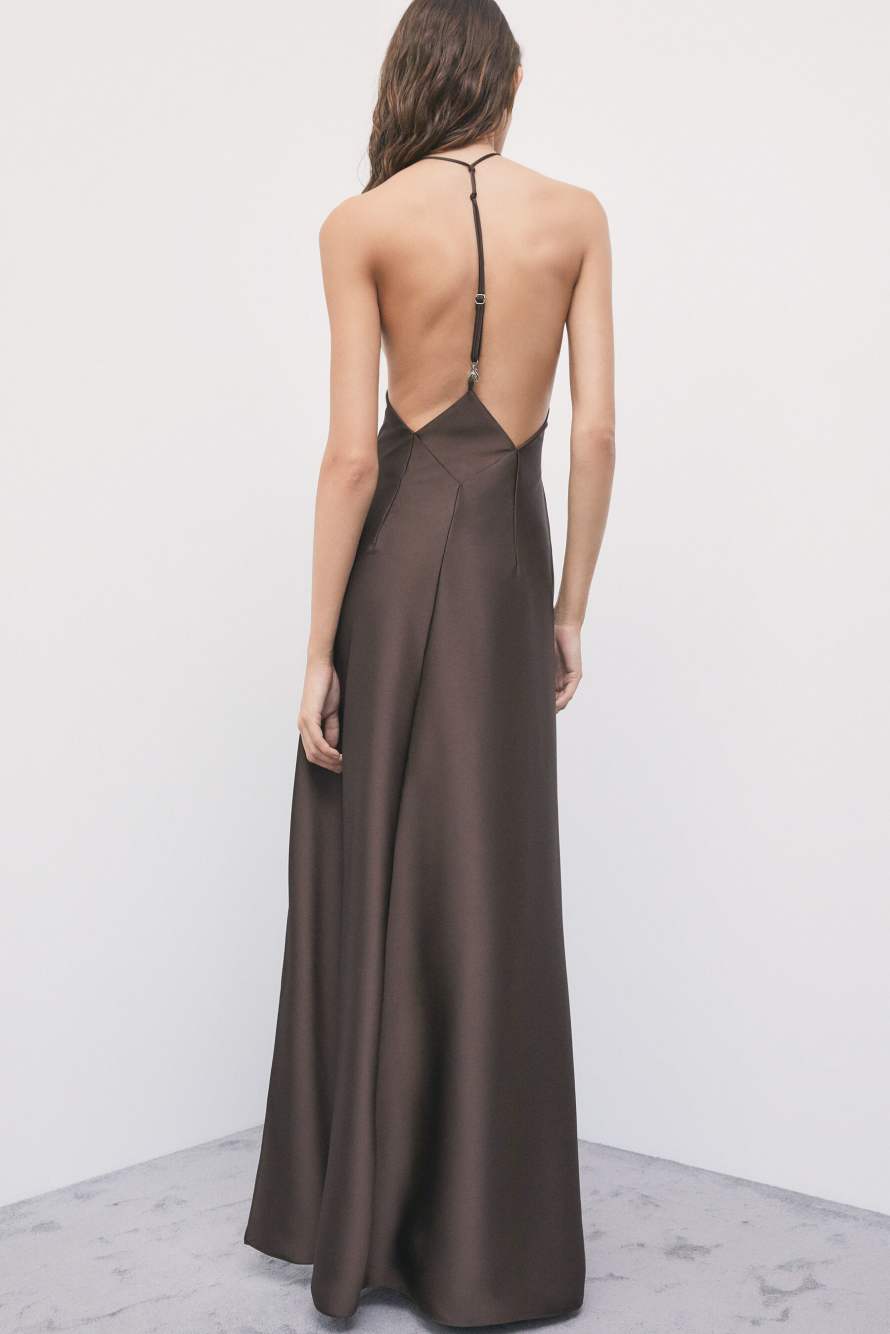 Fluid satin occasion dress, Brown, Patrizia Pepe