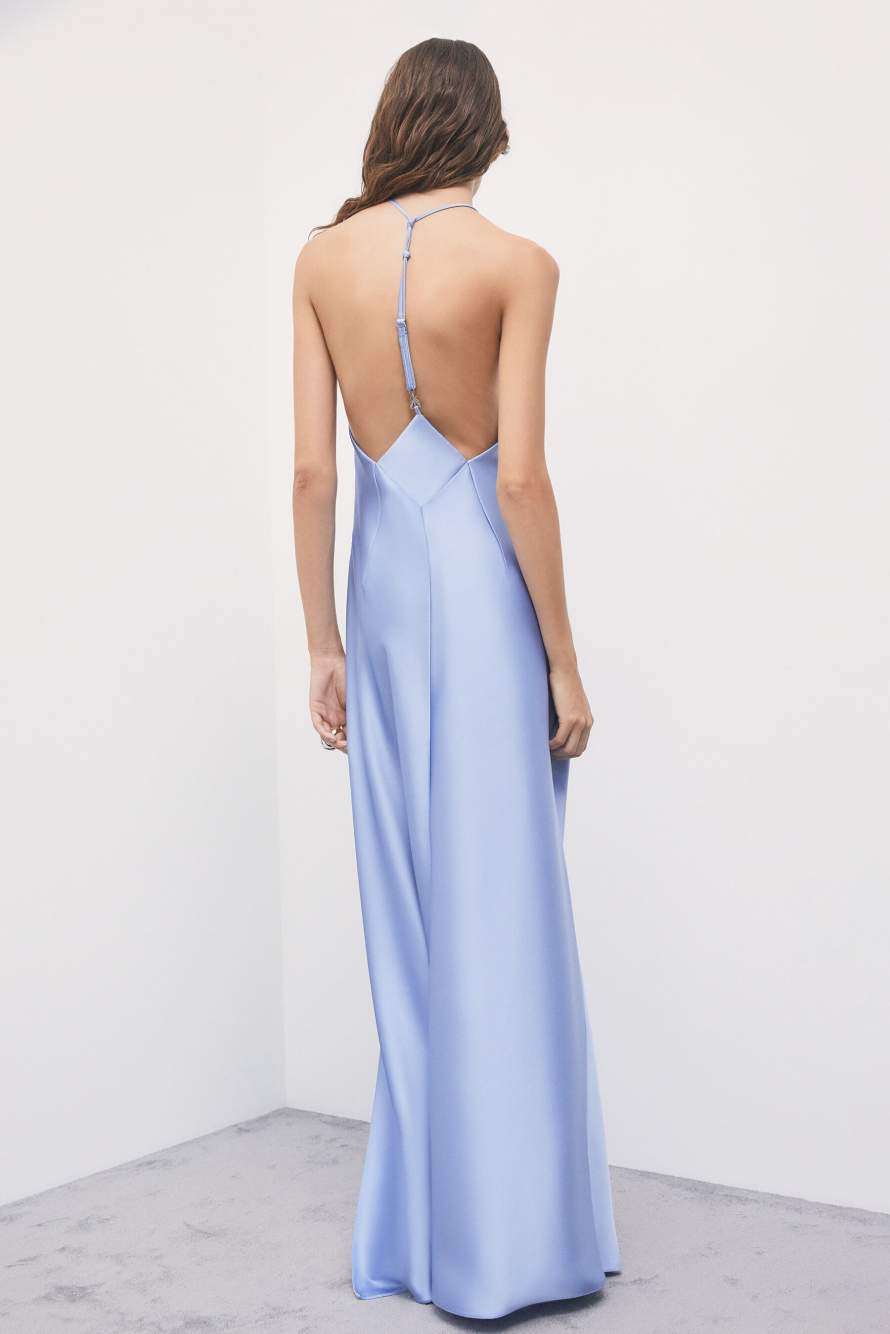 Fluid satin occasion dress, Light Blue, Patrizia Pepe
