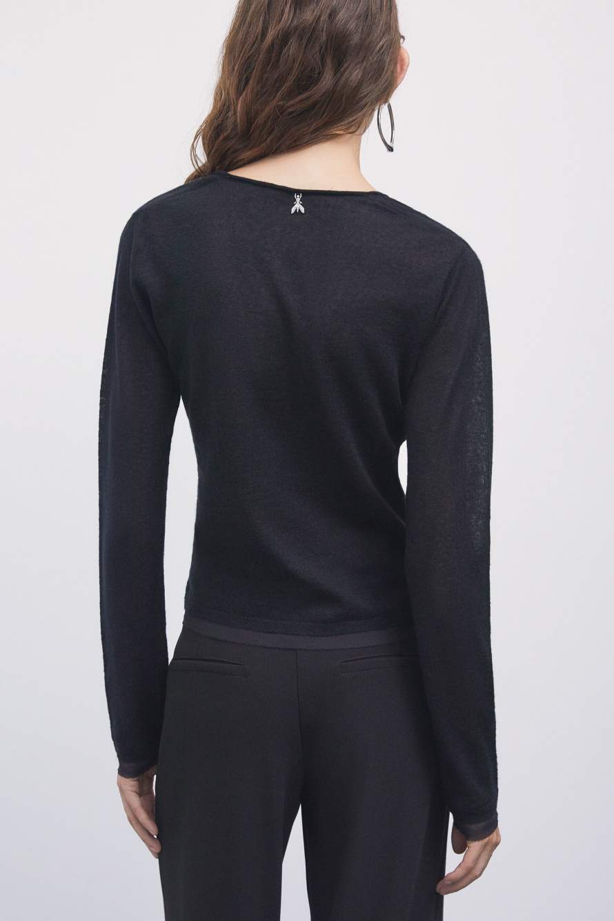 Wool-blend sweater with sheer details, Black, Patrizia Pepe