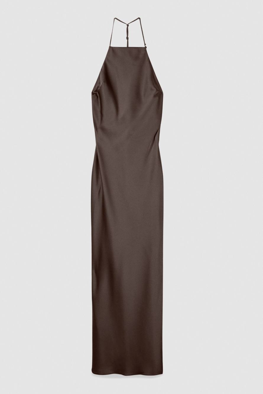 Fluid satin occasion dress, Brown, Patrizia Pepe