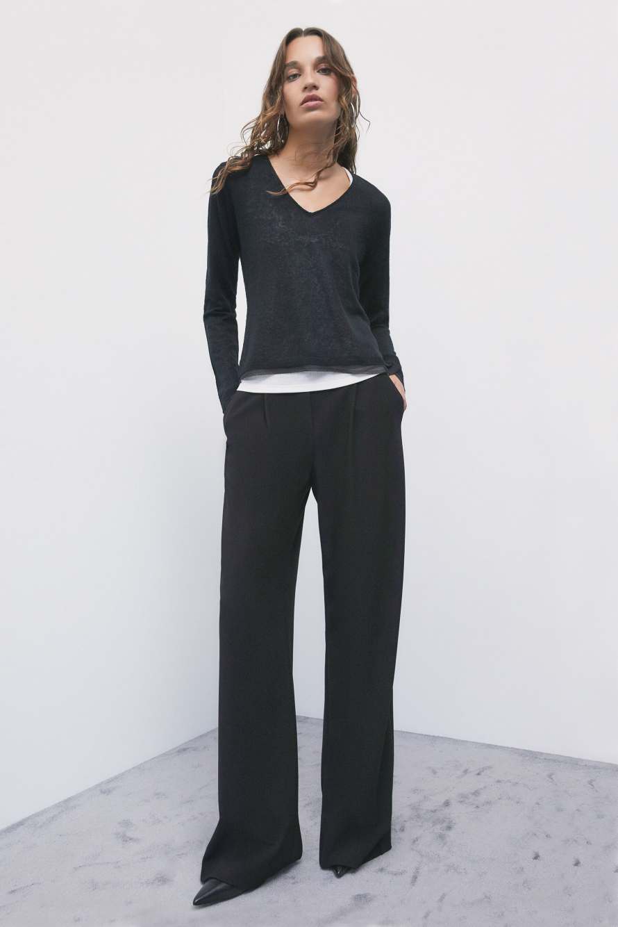 Wool-blend sweater with sheer details, Black, Patrizia Pepe