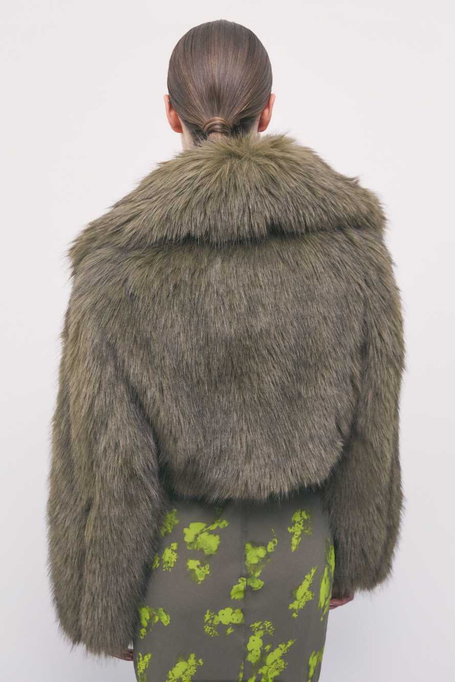 Cropped fluffy jacket, Green, Patrizia Pepe