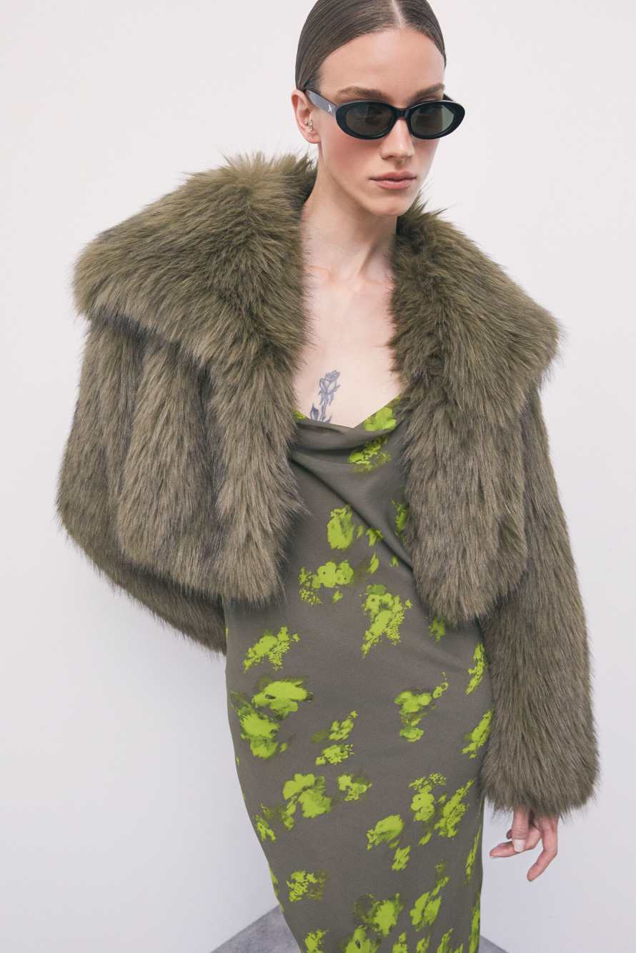 Cropped fluffy jacket, Green, Patrizia Pepe
