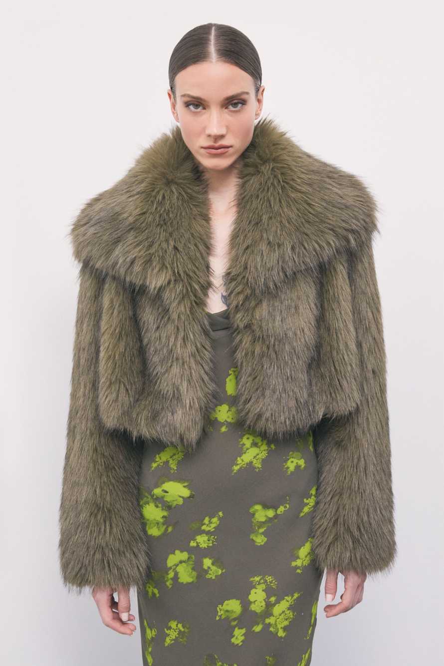 Cropped fluffy jacket, Green, Patrizia Pepe