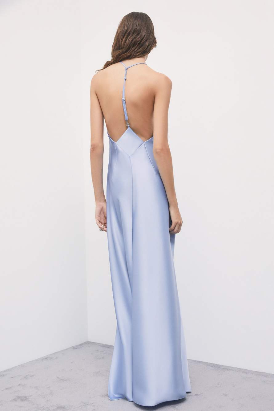 Fluid satin occasion dress, Light Blue, Patrizia Pepe
