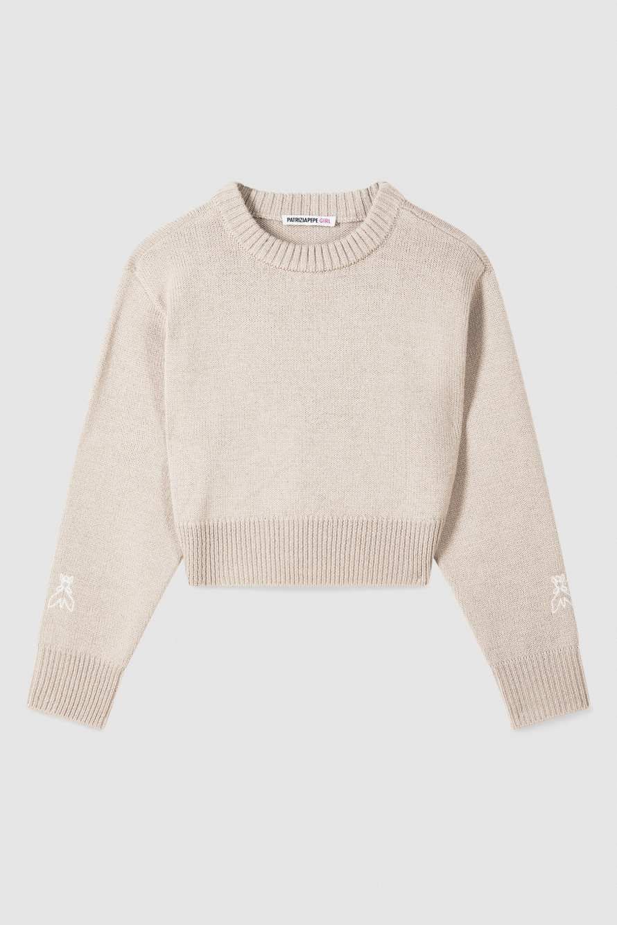 Cropped wool-blend jumper, Beige, Patrizia Pepe