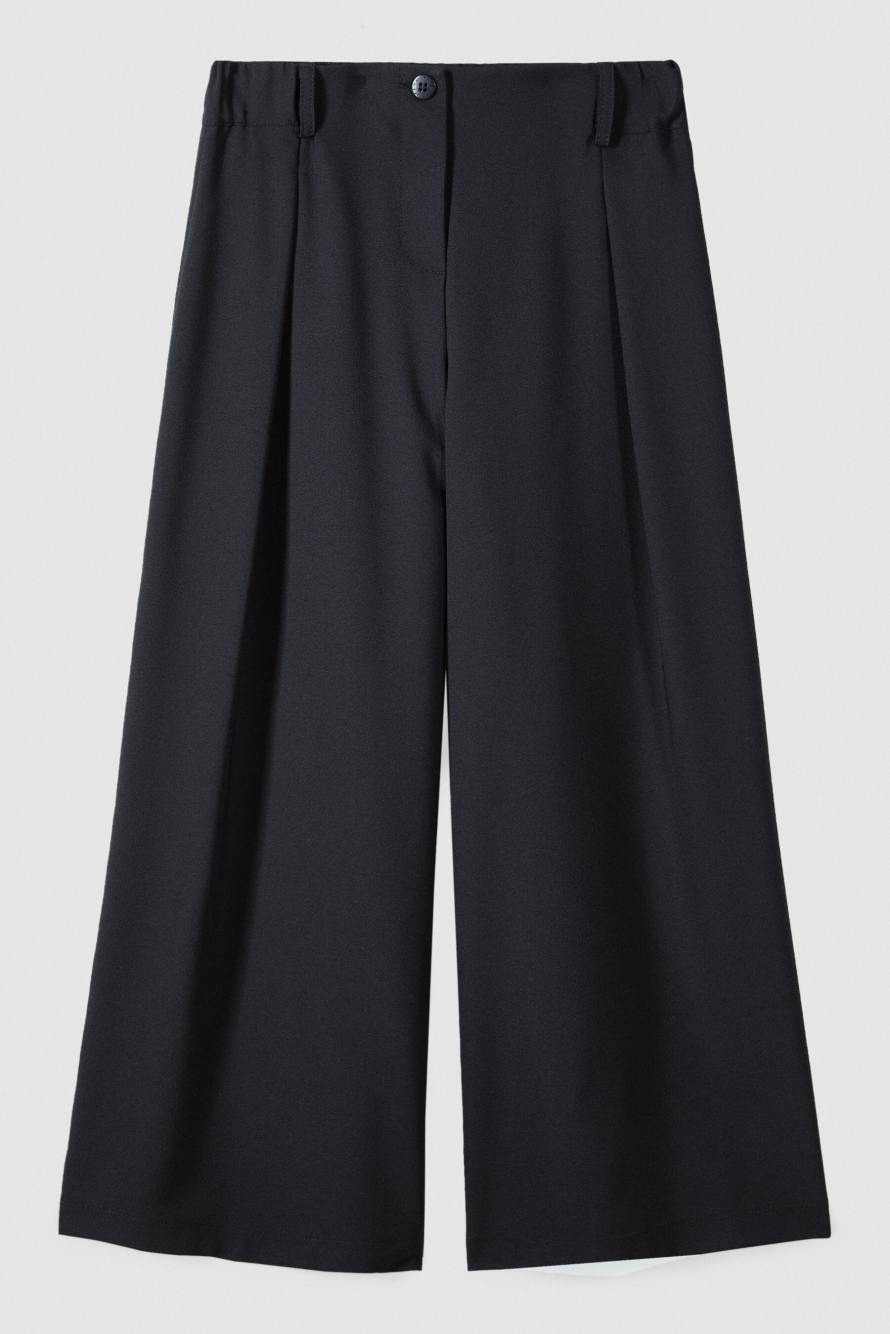 Pantalon palazzo en sabl&eacute; &agrave; pinces, Noir, Patrizia Pepe