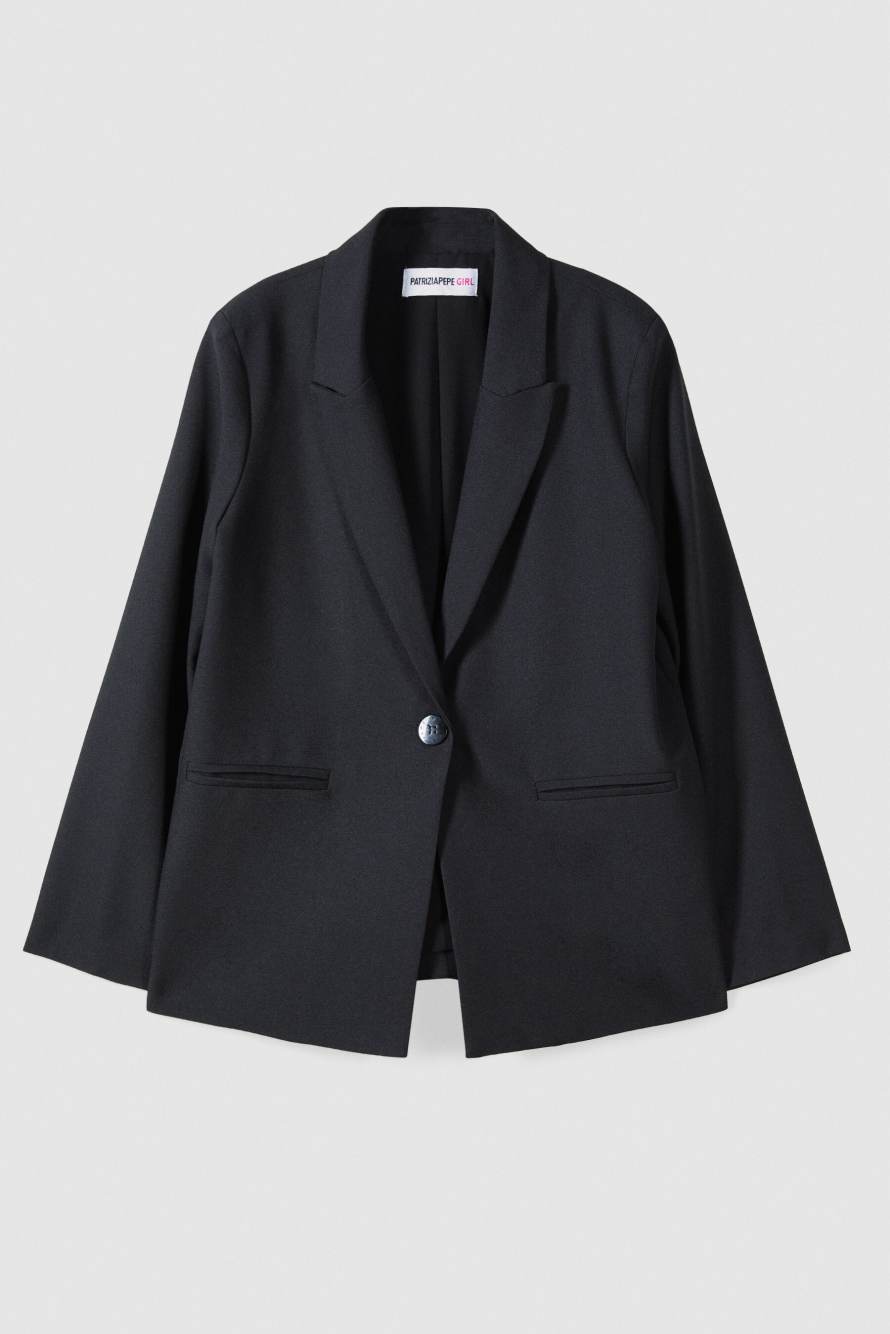Ein-Knopf-Blazer aus Stretch-Sabl&eacute;, Schwarz, Patrizia Pepe