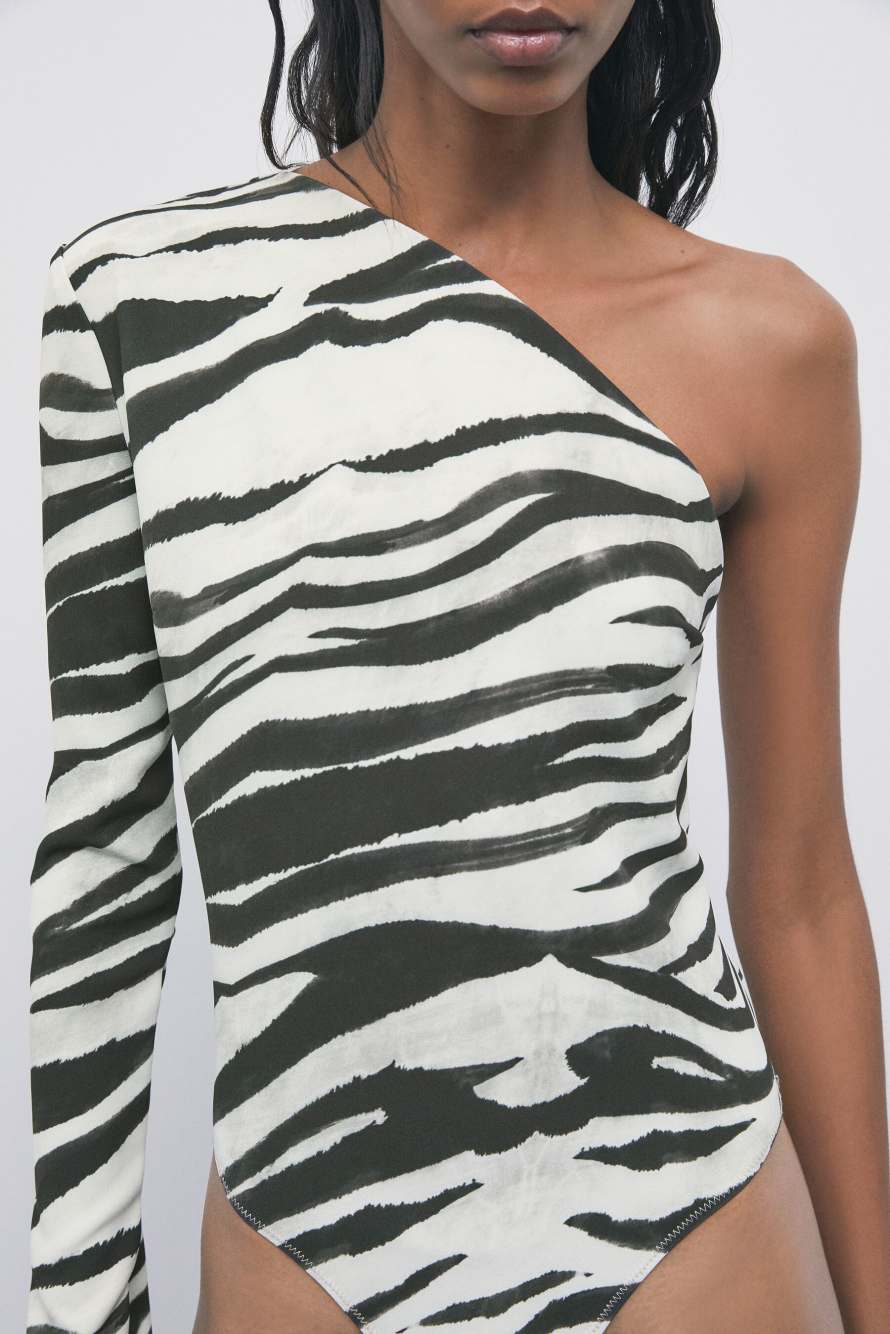 Body monospalla con stampa zebra, Fantasia astratta, Patrizia Pepe