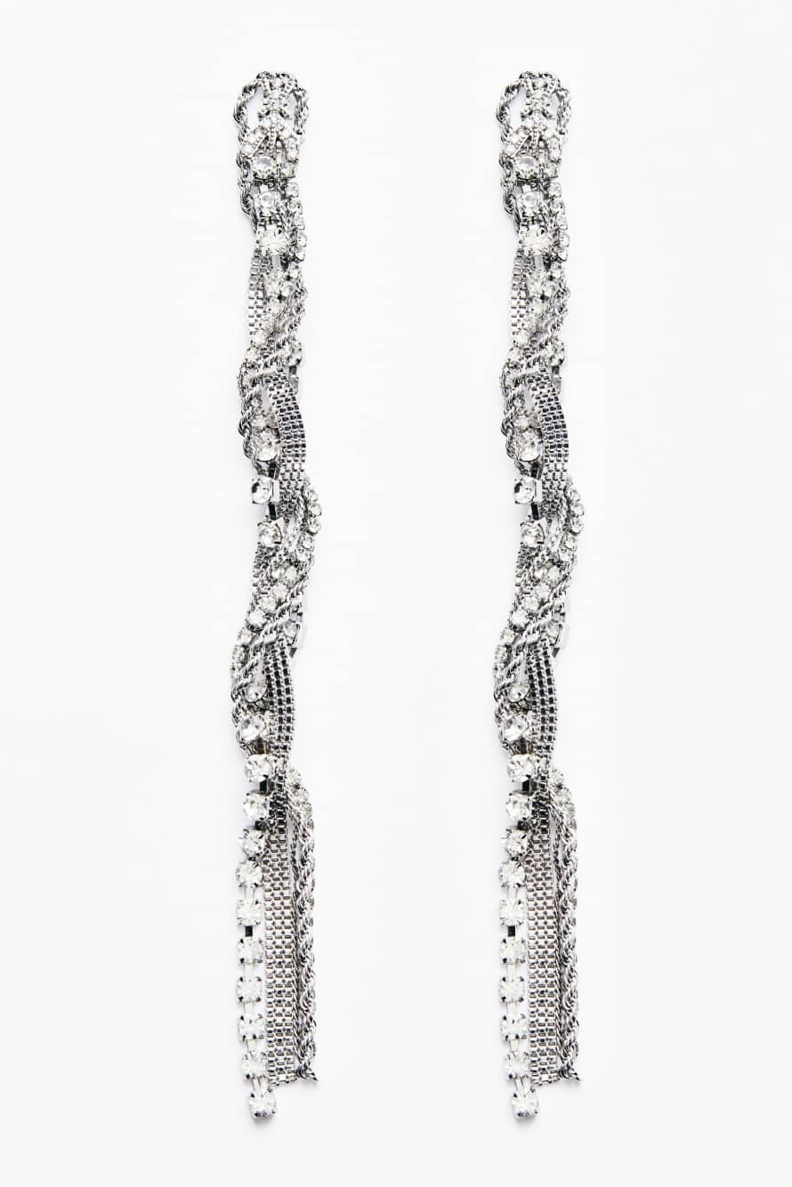 Diamond chain drop earrings, Silver, Patrizia Pepe