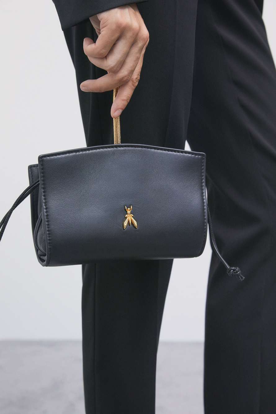 Mini leather clutch, Black, Patrizia Pepe