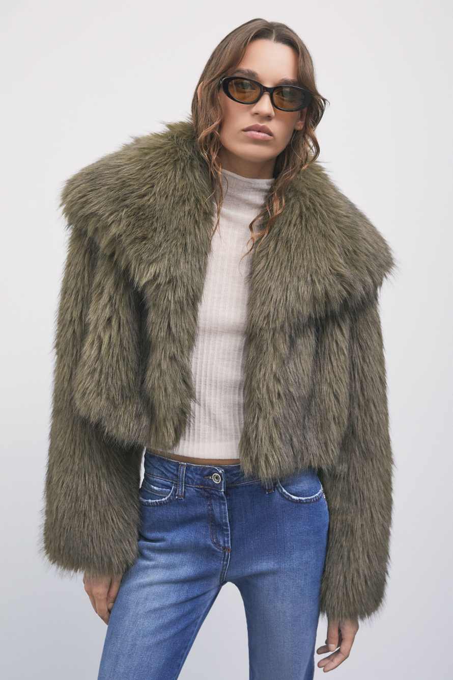 Cropped fluffy jacket, Green, Patrizia Pepe