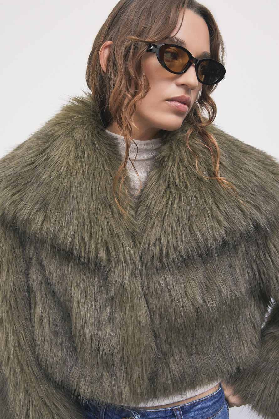 Cropped fluffy jacket, Green, Patrizia Pepe