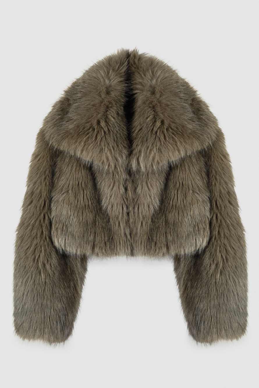 Cropped fluffy jacket, Green, Patrizia Pepe