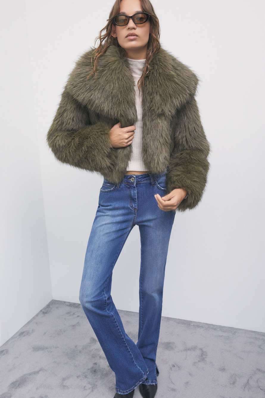 Cropped fluffy jacket, Green, Patrizia Pepe
