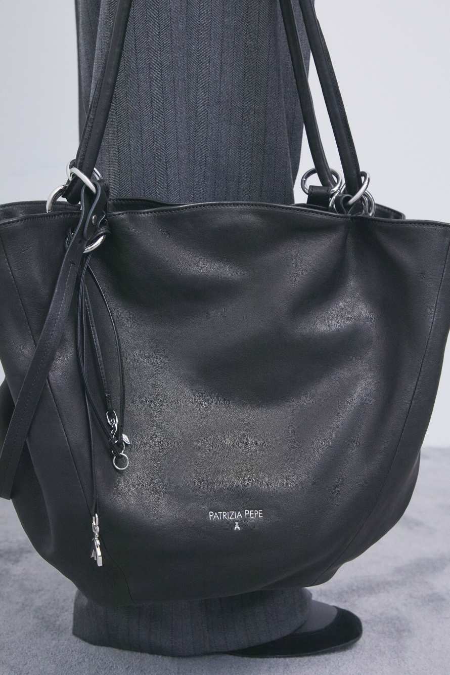 Black Horse leather bucket bag, Black, Patrizia Pepe