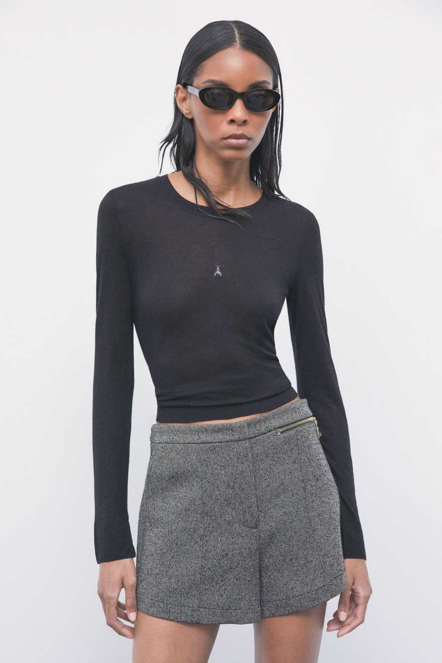 Long-sleeved viscose-blend top, Black, Patrizia Pepe