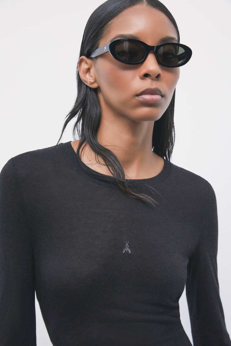 Long-sleeved viscose-blend top, Black, Patrizia Pepe