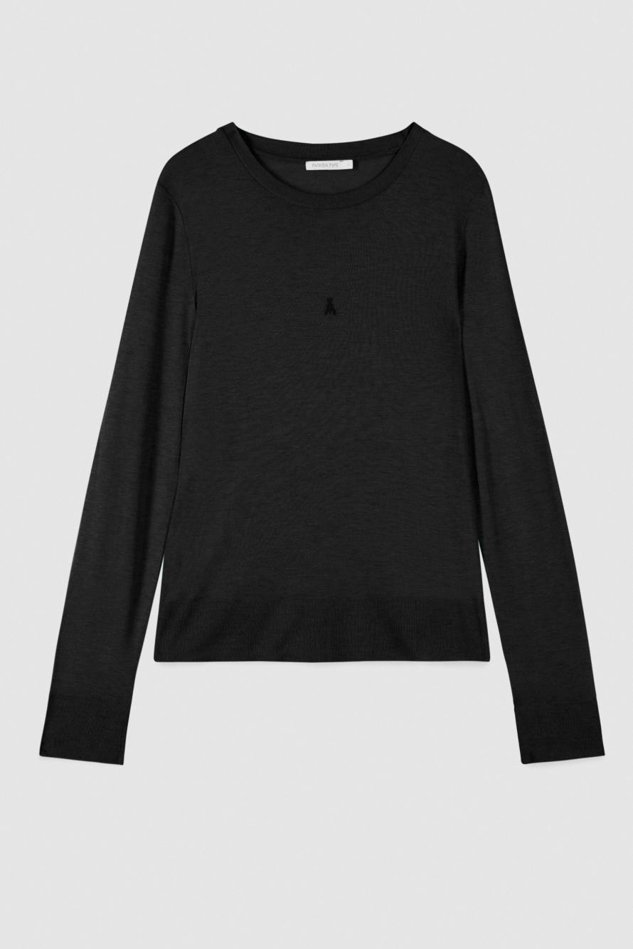 Long-sleeved viscose-blend top, Black, Patrizia Pepe