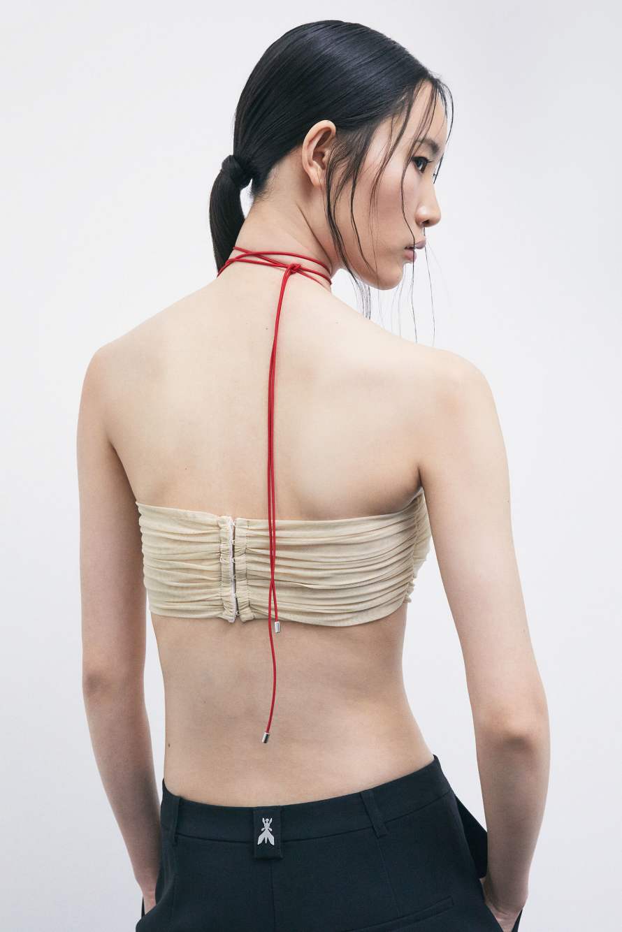 &bdquo;My SKIN Tailoring&ldquo; Bandeau-Top aus drapiertem T&uuml;ll, Beige, Patrizia Pepe