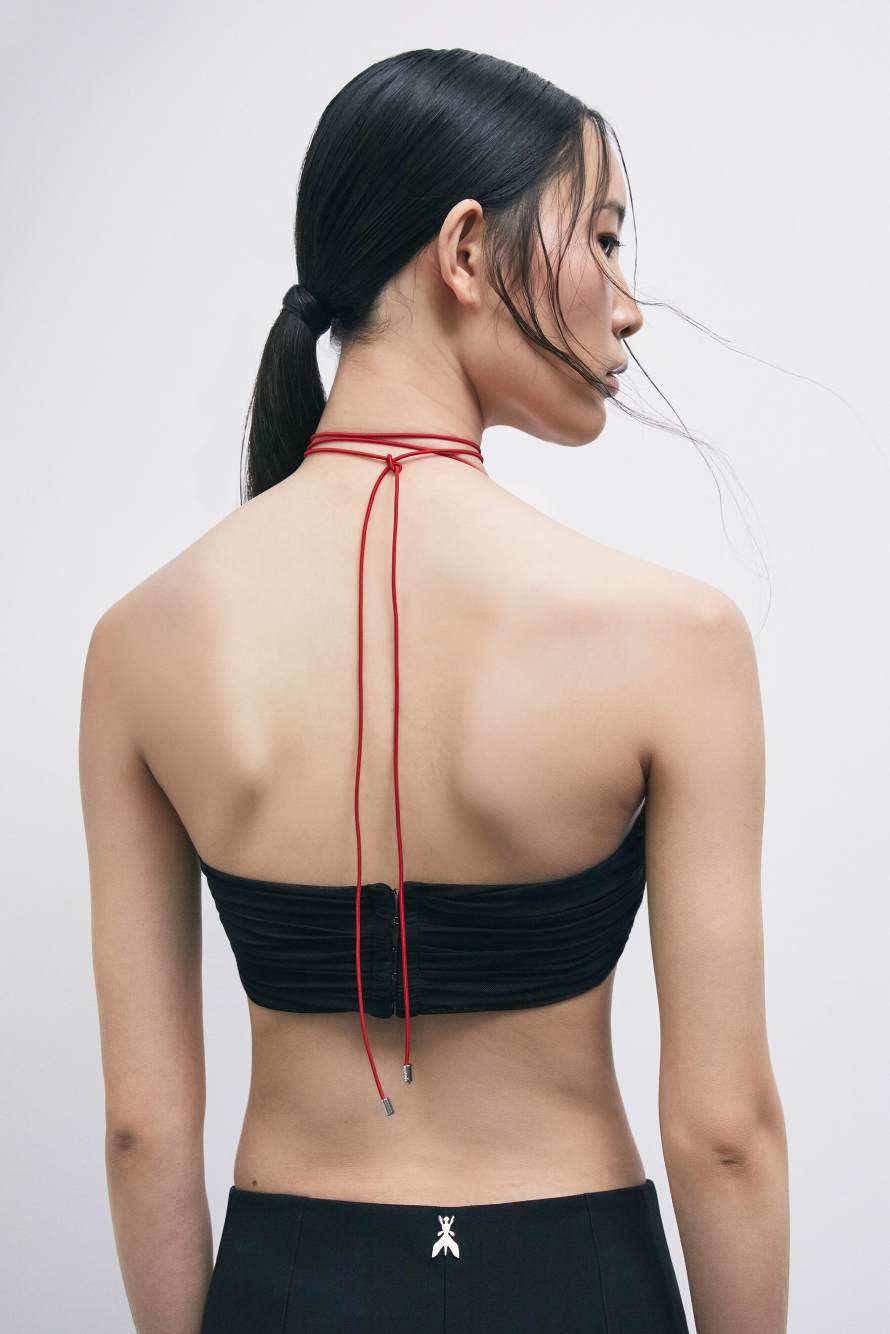 &ldquo;My SKIN Tailoring&rdquo; draped tulle bandeau top, Black, Patrizia Pepe