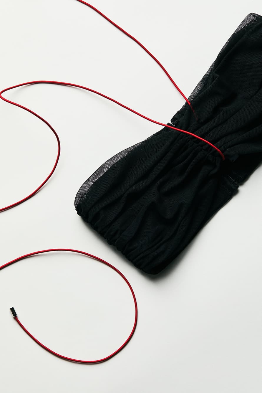&ldquo;My SKIN Tailoring&rdquo; draped tulle bandeau top, Black, Patrizia Pepe