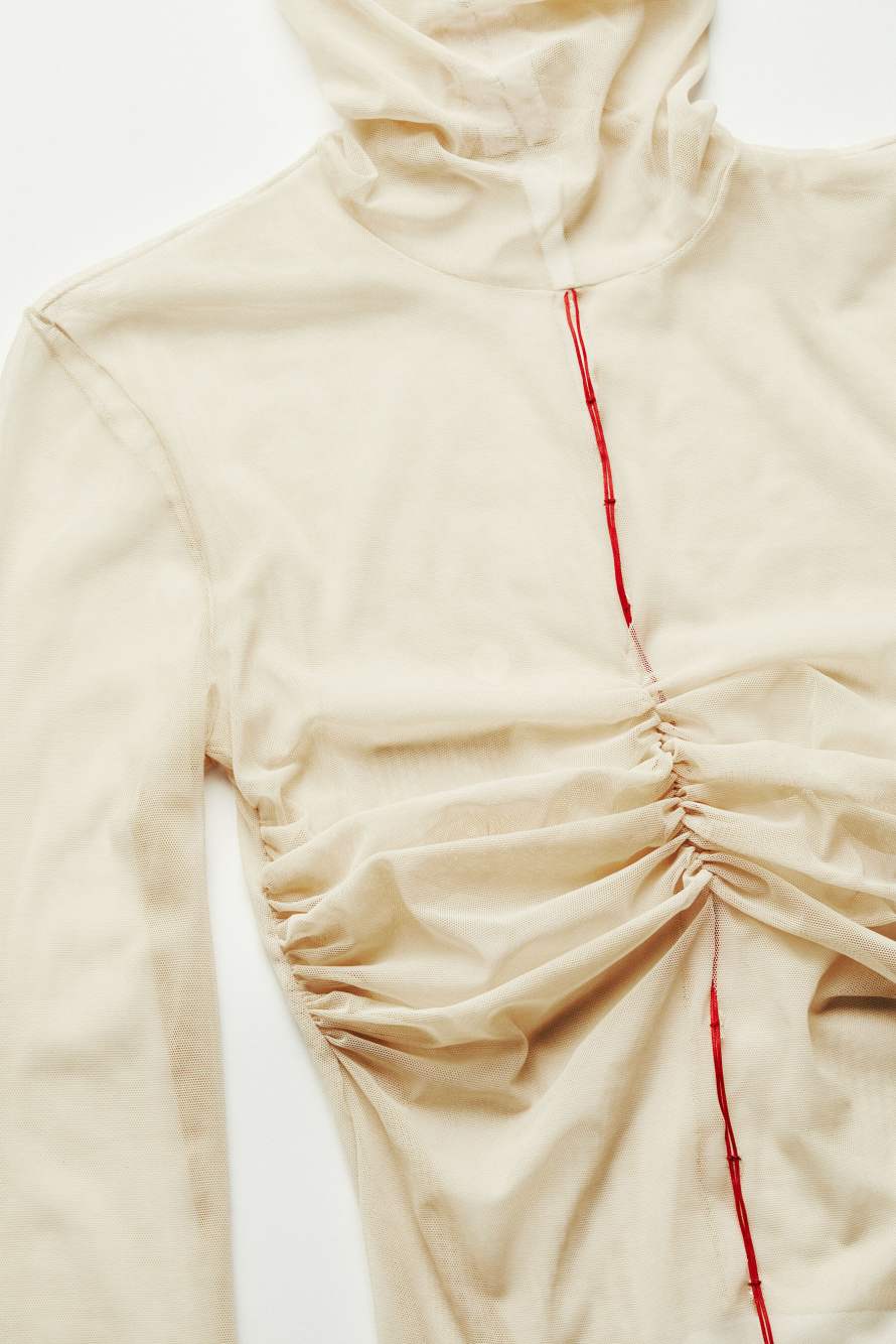 &bdquo;My SKIN Tailoring&ldquo; Longsleeve aus T&uuml;ll, Beige, Patrizia Pepe