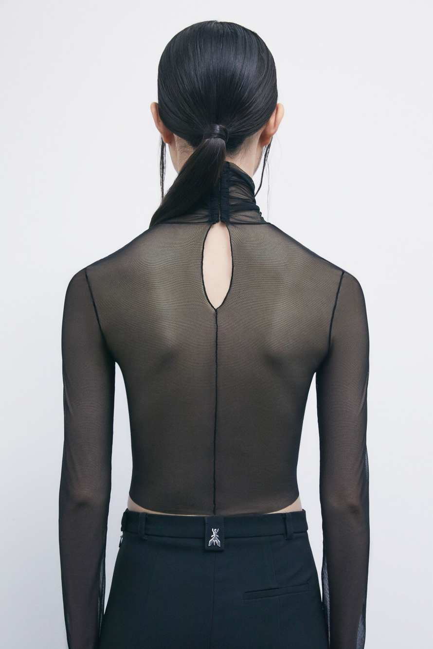 &bdquo;My SKIN Tailoring&ldquo; Longsleeve aus T&uuml;ll, Schwarz, Patrizia Pepe