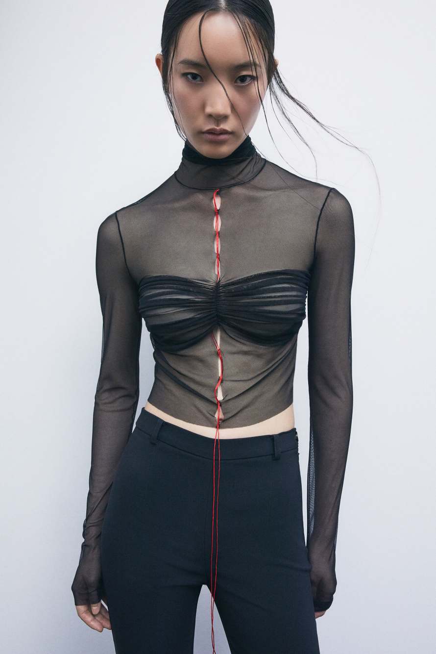 &bdquo;My SKIN Tailoring&ldquo; Longsleeve aus T&uuml;ll, Schwarz, Patrizia Pepe