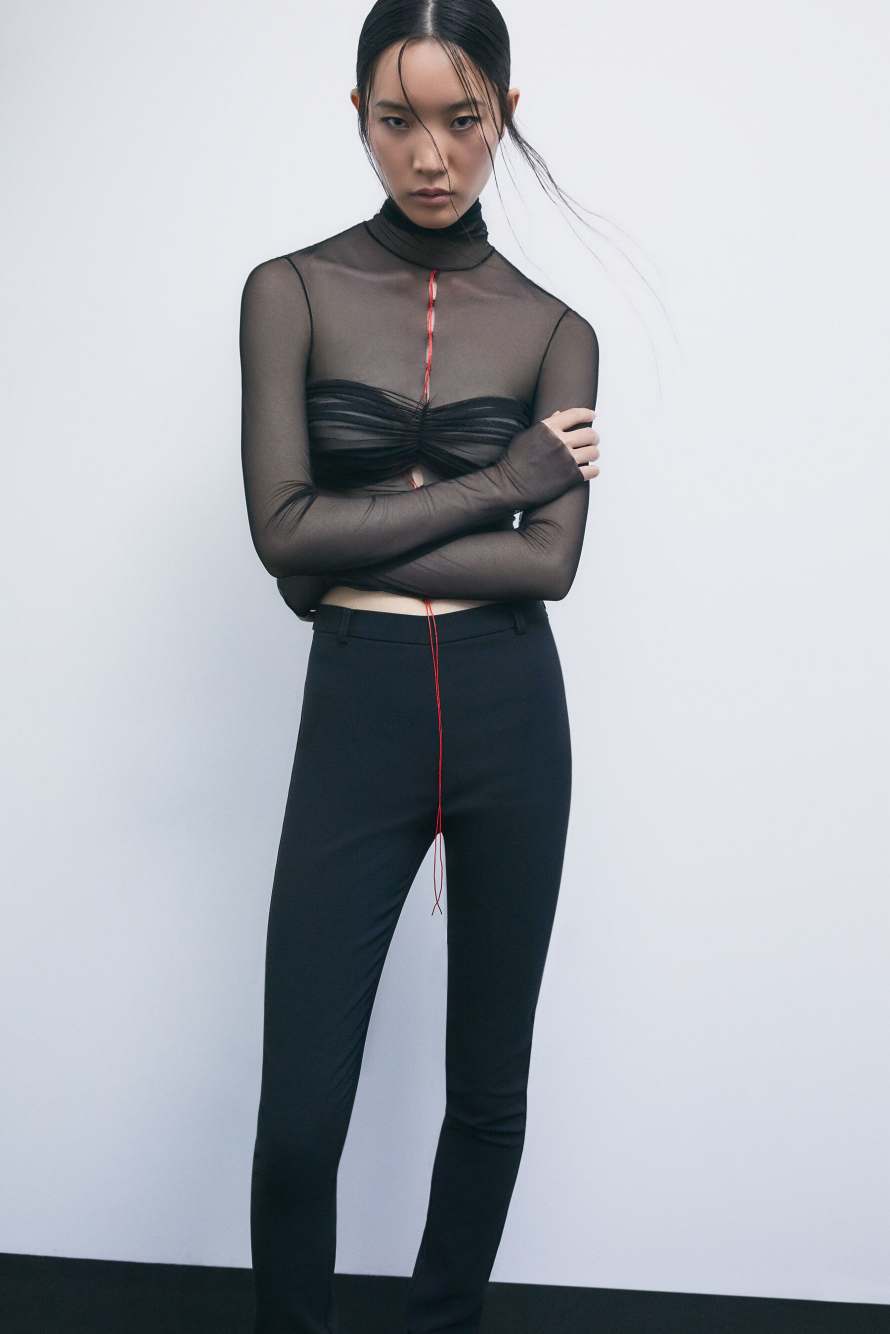 &bdquo;My SKIN Tailoring&ldquo; Longsleeve aus T&uuml;ll, Schwarz, Patrizia Pepe