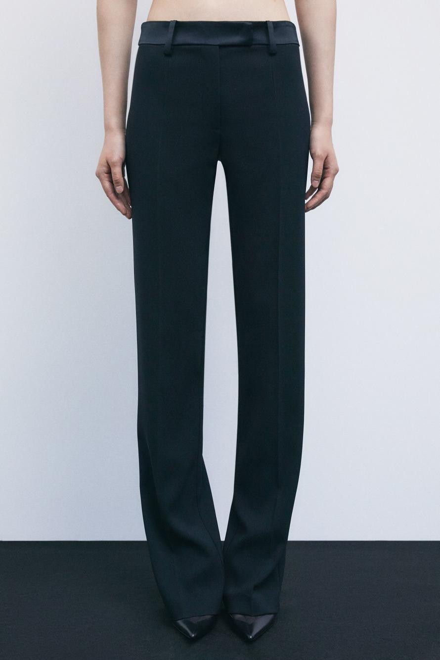 &ldquo;My SKIN Tailoring&rdquo; straight-leg trousers in cr&ecirc;pe with satin details, Black, Patrizia Pepe