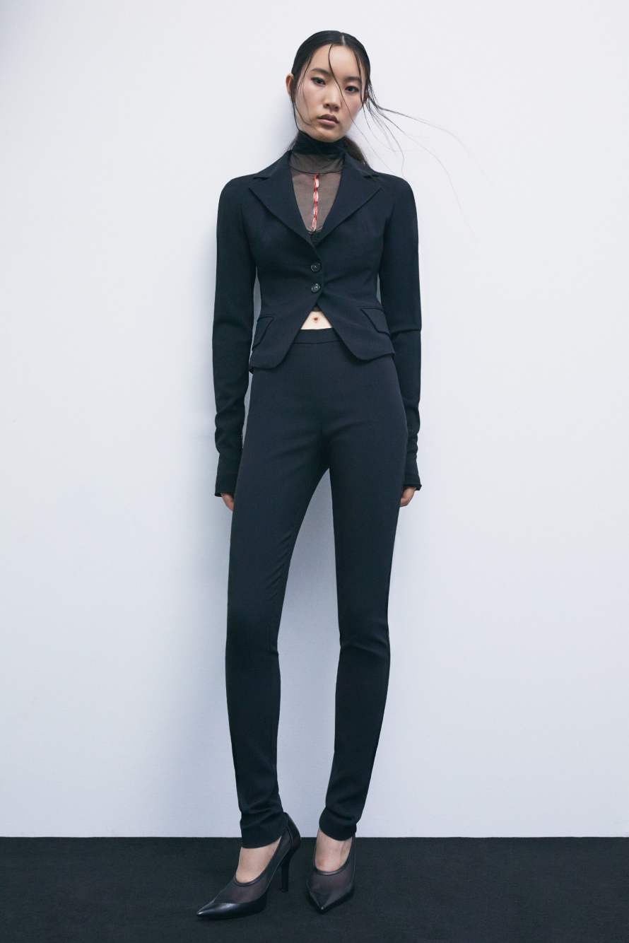 &ldquo;My SKIN Tailoring&rdquo; slim-fit trousers in stretch cr&ecirc;pe, Black, Patrizia Pepe