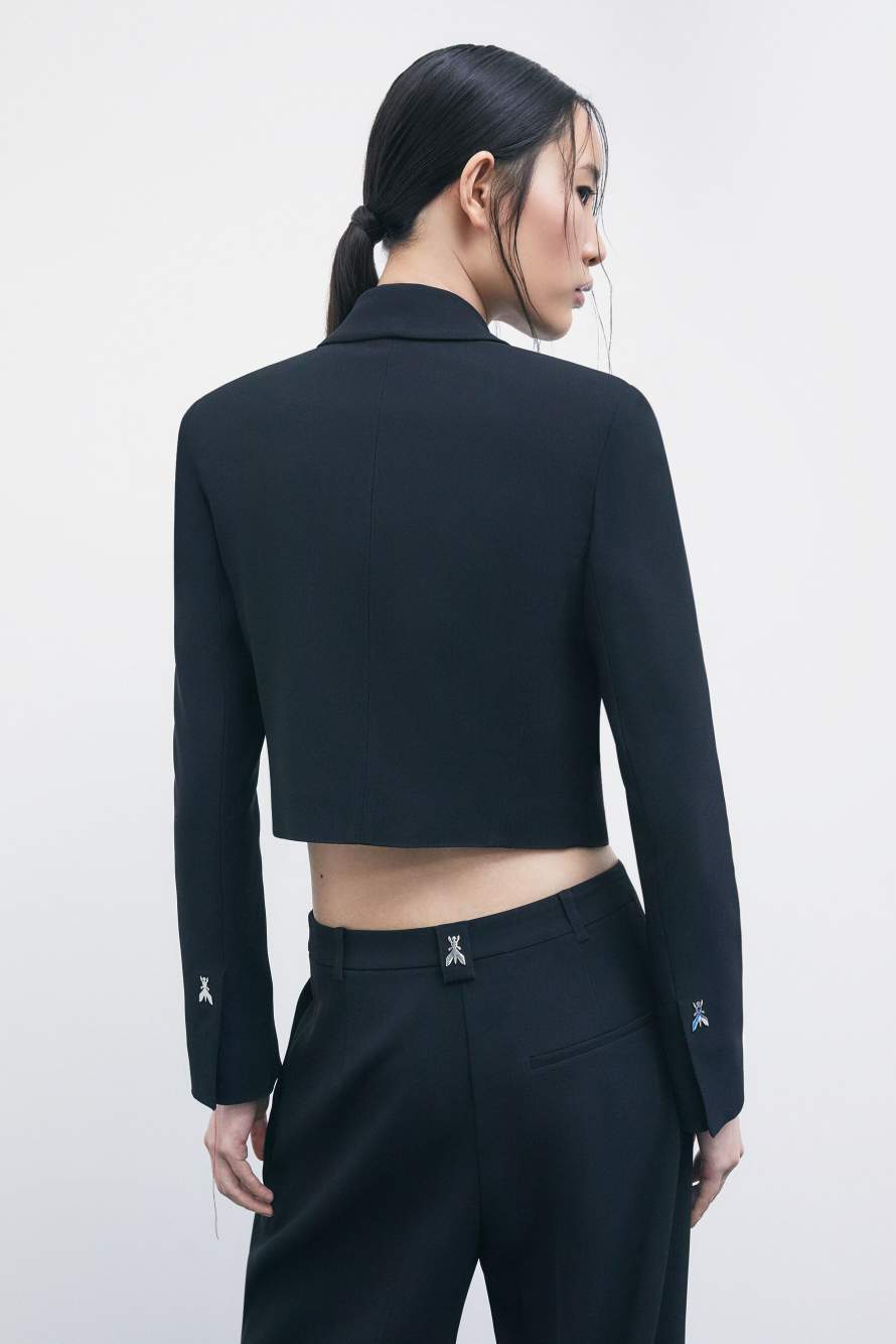 &ldquo;My SKIN Tailoring&rdquo; cropped double-breasted blazer in cr&ecirc;pe, Black, Patrizia Pepe