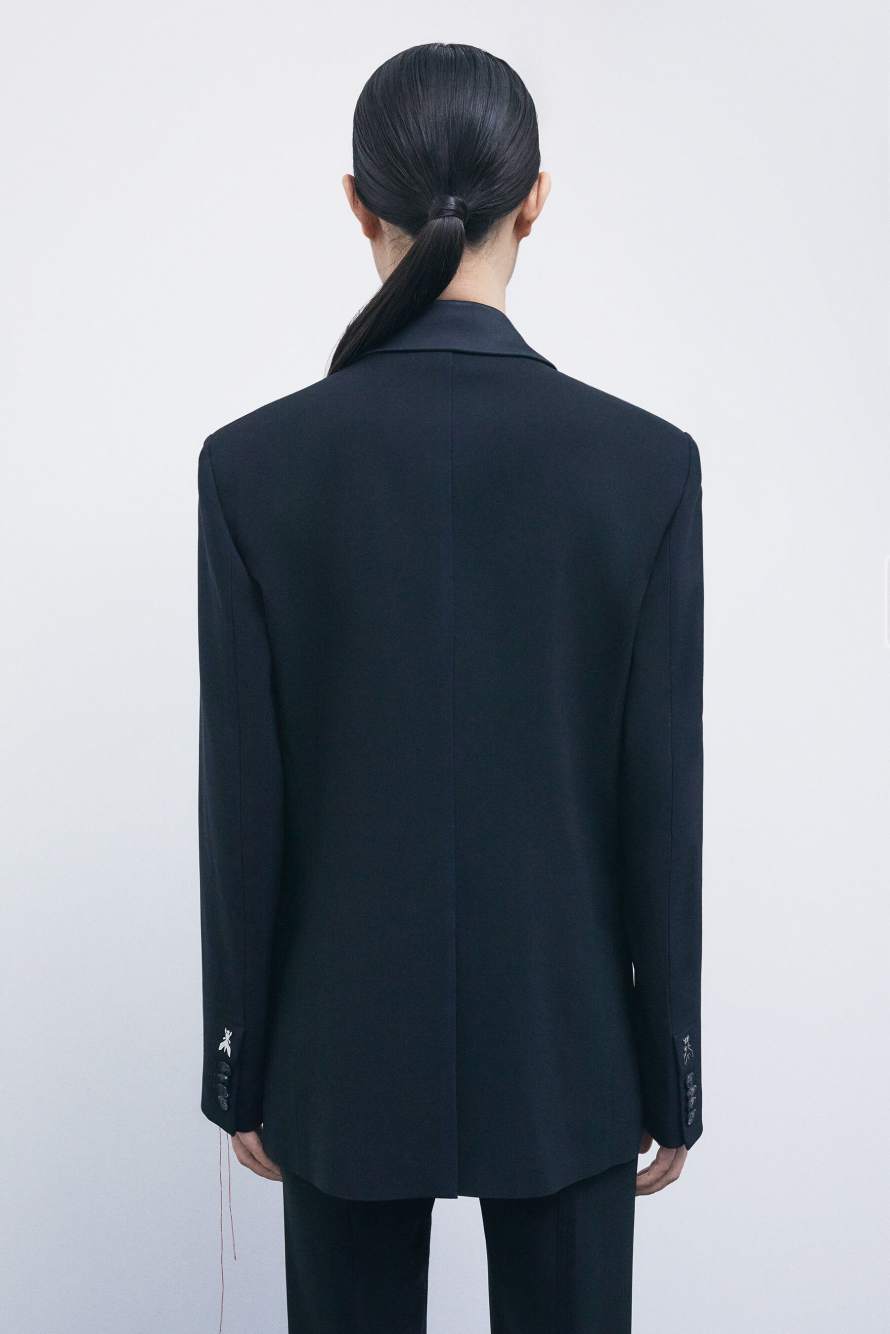 &ldquo;My SKIN Tailoring&rdquo; oversized double-breasted blazer with satin lapels, Black, Patrizia Pepe