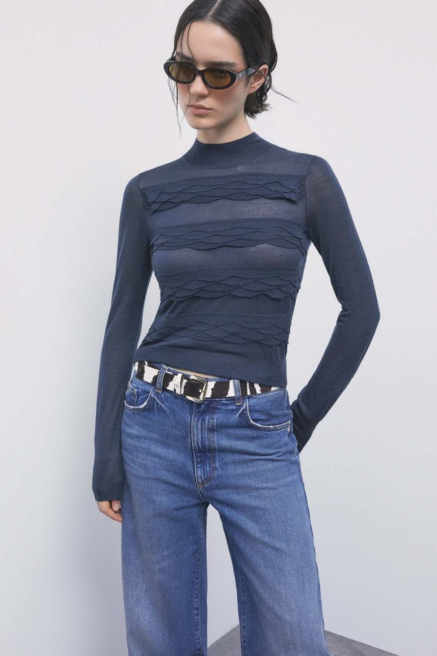 Jersey de lana con volantes, Azul