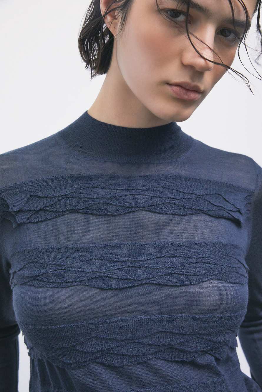 Jersey de lana con volantes, Azul
