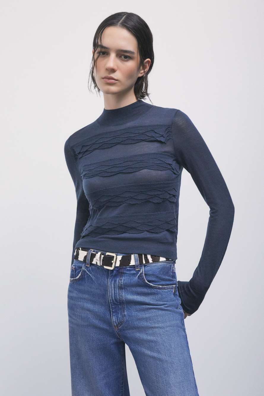 Jersey de lana con volantes, Azul