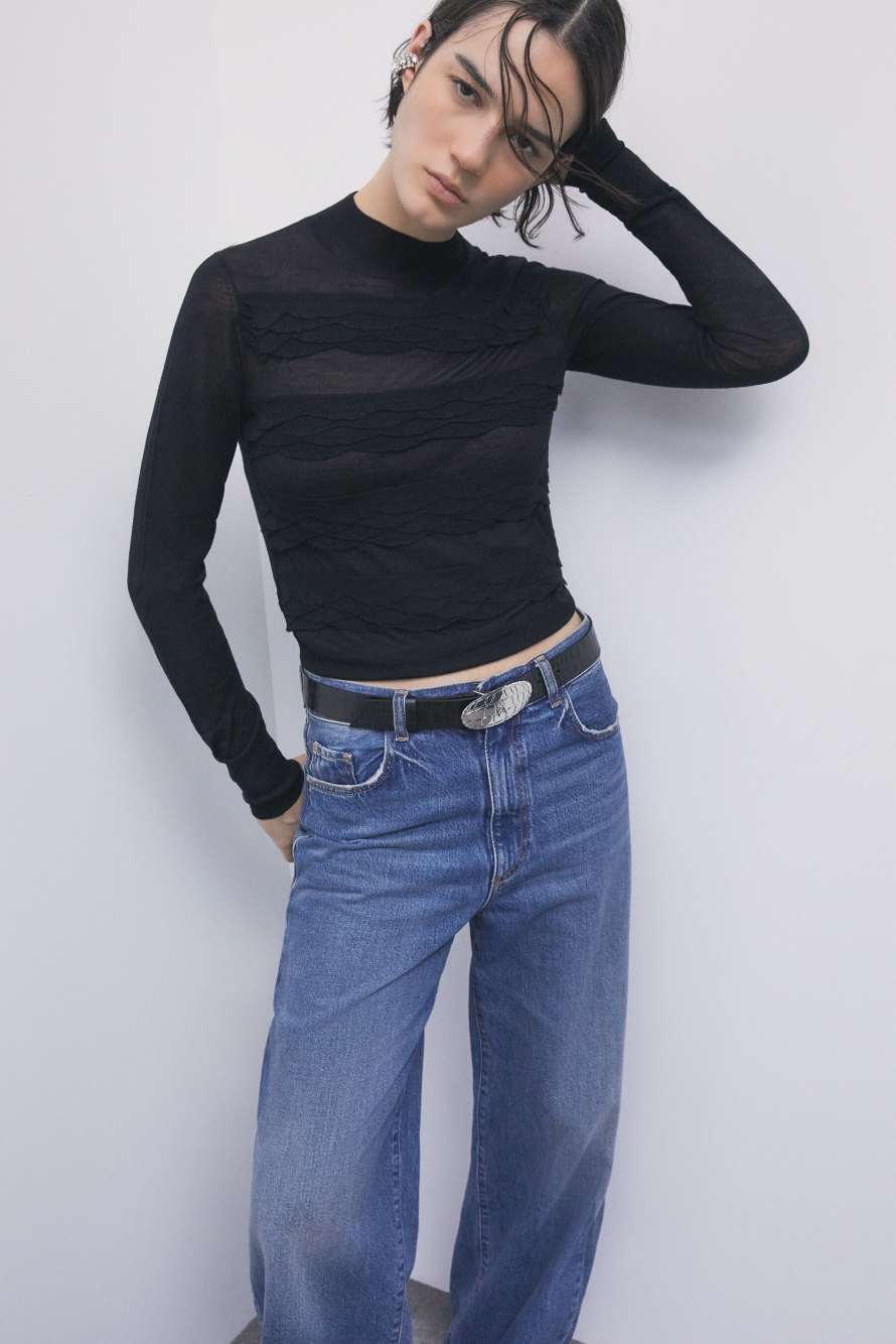 Jersey de lana con volantes, Negro