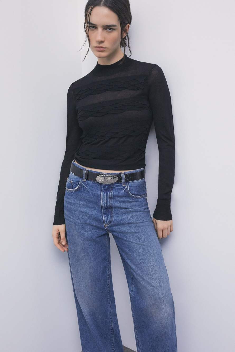 Jersey de lana con volantes, Negro