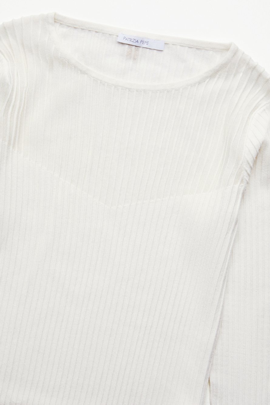 Jersey de punto acanalado con detalles transparentes, Blanco