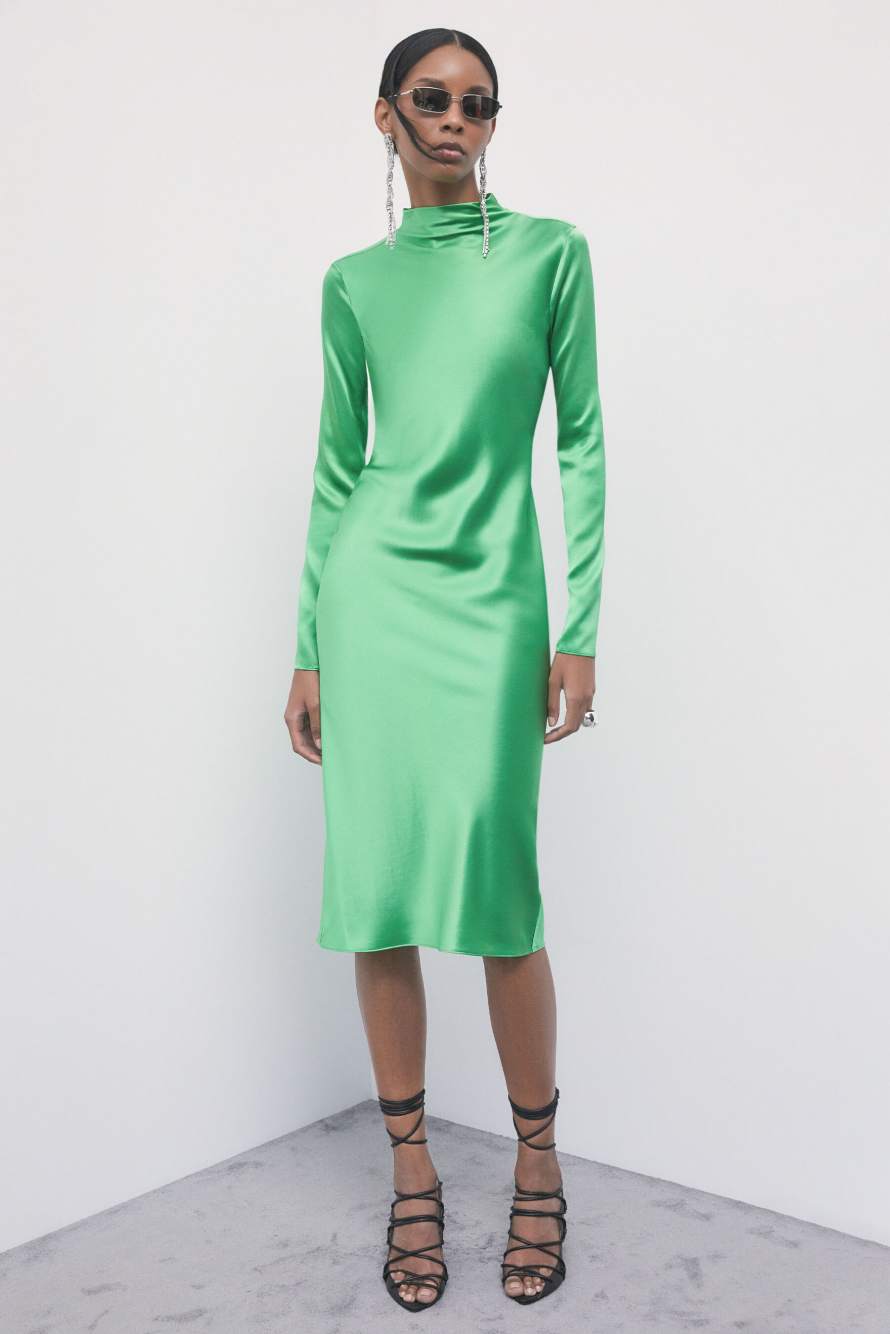Silk Midi Dress, Green, Patrizia Pepe