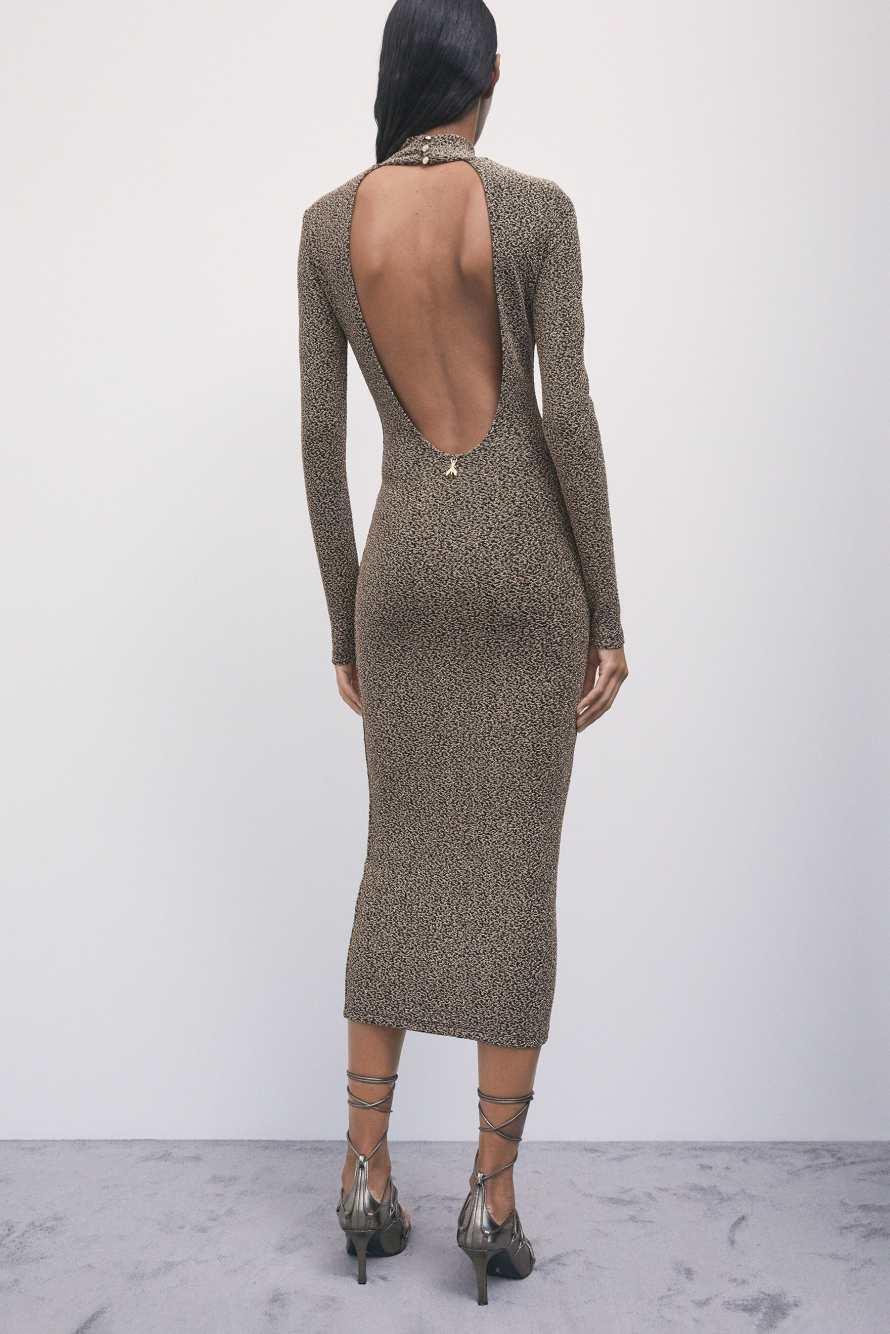 Lurex Long Evening Dress, Brown, Patrizia Pepe