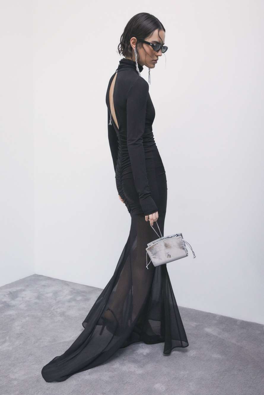 Draped Long Evening Dress, Black, Patrizia Pepe