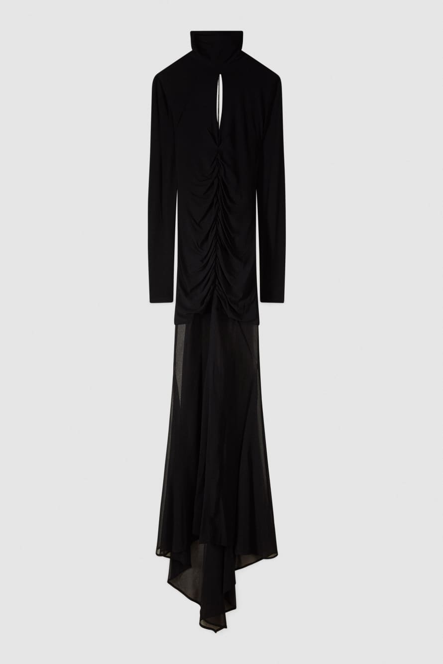 Draped Long Evening Dress, Black, Patrizia Pepe