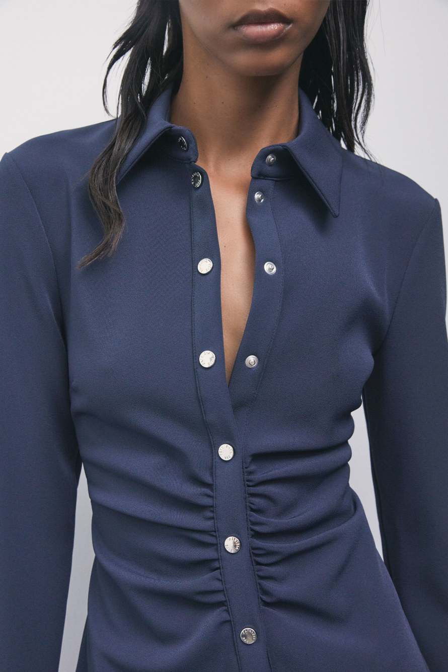 Cr&ecirc;pe Mini Shirt Dress, Blue, Patrizia Pepe