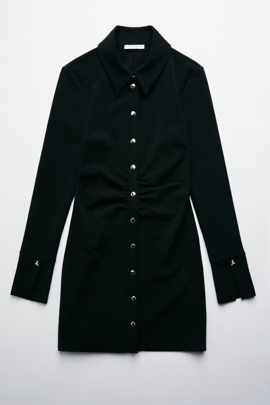 Cr&ecirc;pe Mini Shirt Dress, Black, Patrizia Pepe