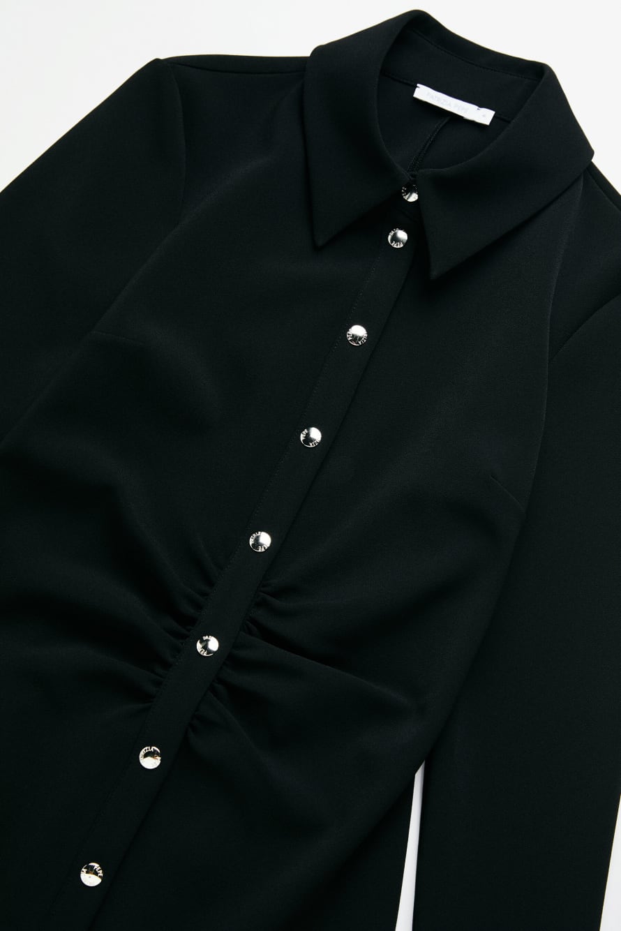 Cr&ecirc;pe Mini Shirt Dress, Black, Patrizia Pepe