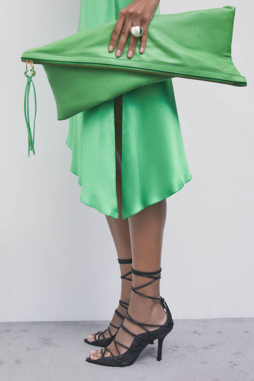 Vedo Non Vedo leather clutch, Green, Patrizia Pepe