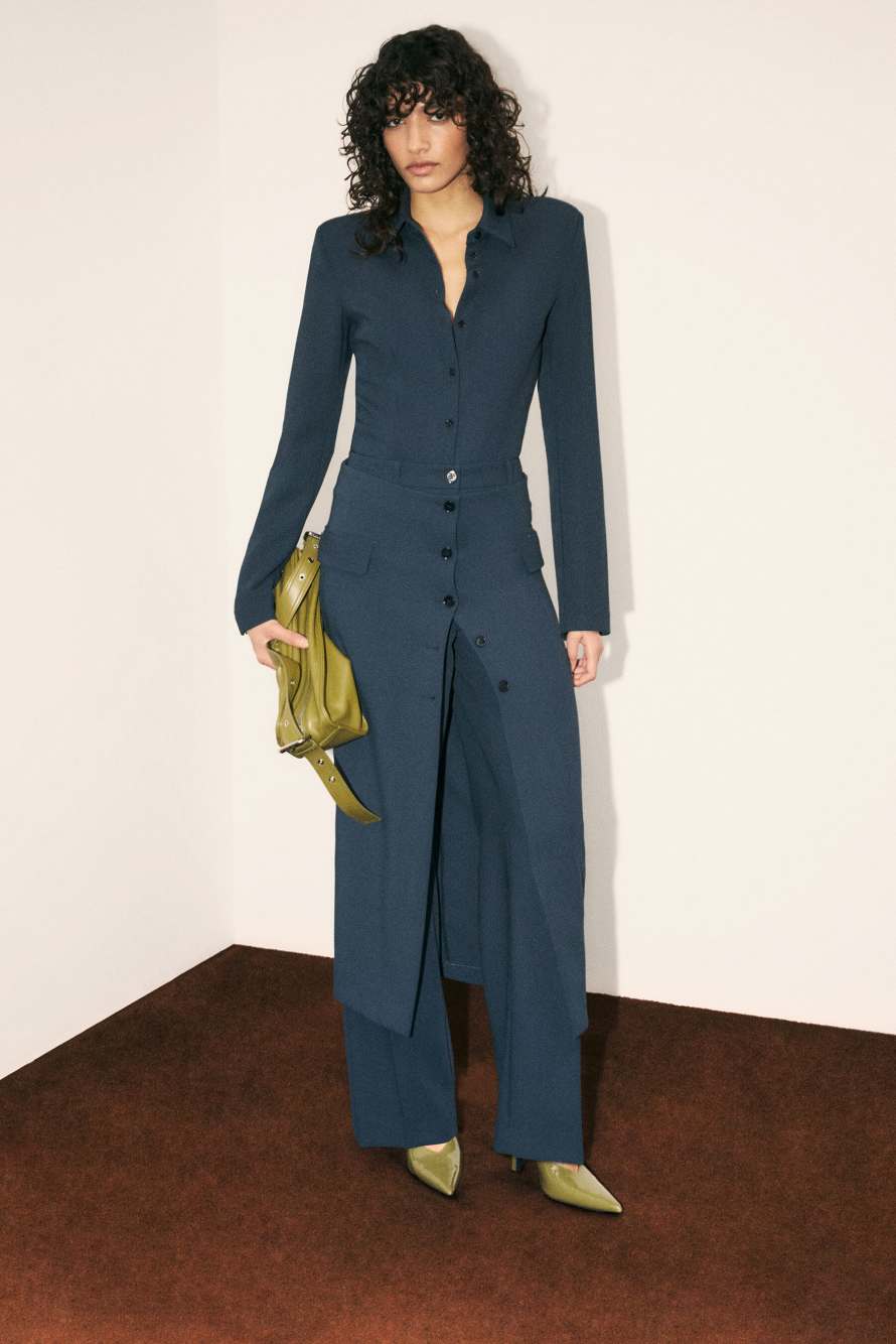 Tailored midi skirt with buttons, Blue, Patrizia Pepe
